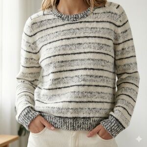 J Brand neutral striped alpaca wool fuzzy crewneck sweater - XS